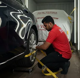 Car unloading from the carrier truck with precision and care