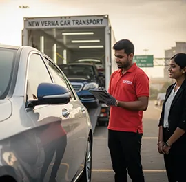 Trained professionals handling car unloading from a secure truck